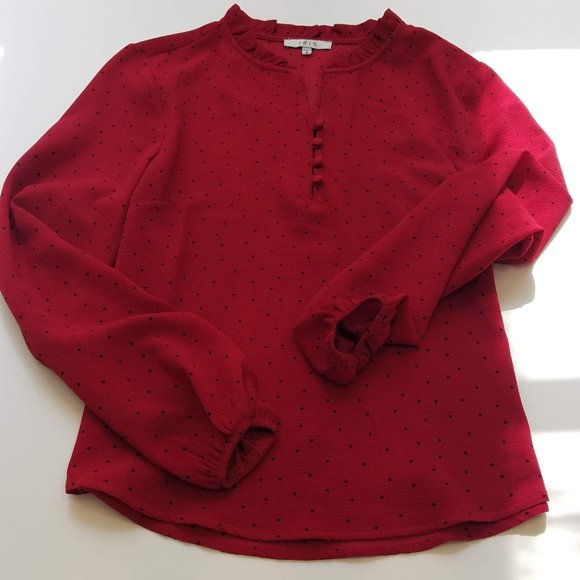 Red with Black Polka Dot V-Blouse - Picture 1 of 5